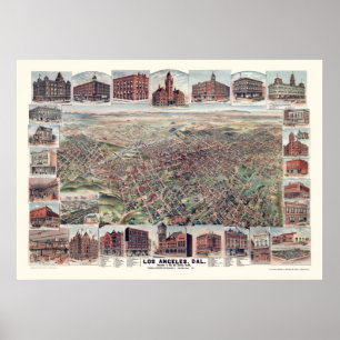 Los Angeles, CA Panoramic Map - 1891 Poster