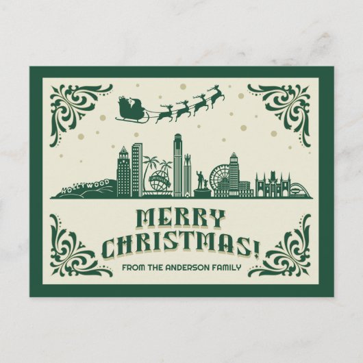 Los Angeles, CA Silhouette Kerstvakantie Ansichtka Feestdagenkaart (Voorkant)