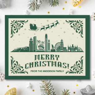 Los Angeles, CA Skyline Christmas Holiday Carte po