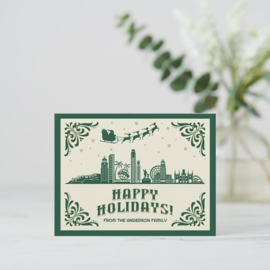 Los Angeles, CA Skyline Happy Holidays Carte posta (Debout devant)