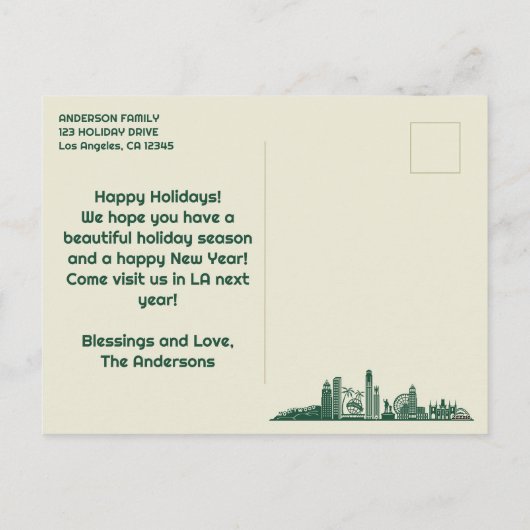 Los Angeles, CA Skyline Happy Holidays Carte posta (Dos)
