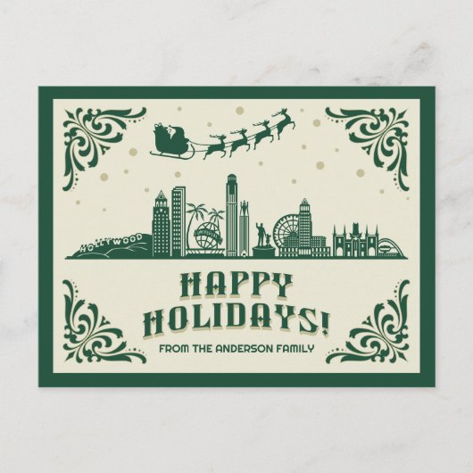 Los Angeles, CA Skyline Happy Holidays Carte posta (Devant)