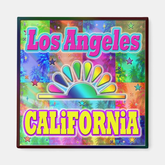 Los Angeles CA Sun & Palms Magnet (Devant)
