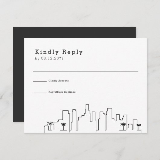 Los Angeles, Cali Bruiloft | Gestileerde Skyline R RSVP Kaartje (Voorkant / Achterkant)