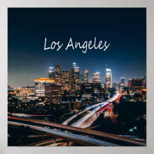 Los Angeles California City Skyline 's nachts Poster
