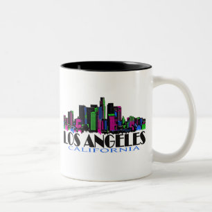 Los Angeles California neon skyline Tweekleurige Koffiemok