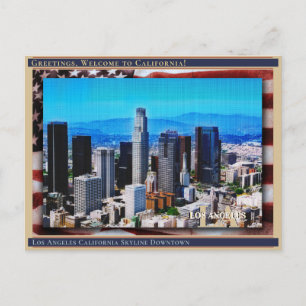 Los Angeles California Skyline Linen + Flag Briefkaart