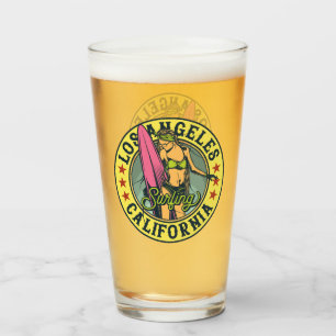 Los Angeles California Surfmeisje Bier Glas