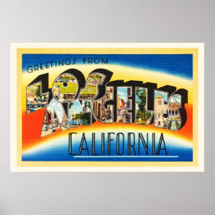 Los Angeles California Vintage Travel Souvenir Poster