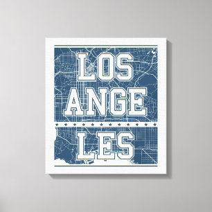 Los Angeles, Californië Blauwe stadskaart Canvas Afdruk