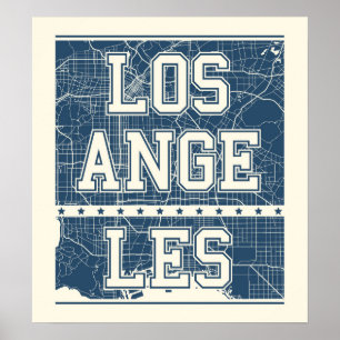 Los Angeles, Californië Blauwe stadskaart Poster