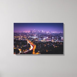 Los Angeles, Californië Skyline 's nachts Canvas Afdruk