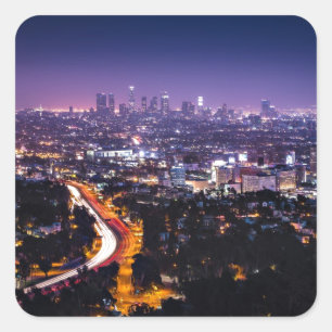 Los Angeles, Californië Skyline 's nachts Vierkante Sticker