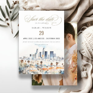 Los Angeles, Californië Waterverf Fotobruiloft Save The Date