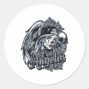 Los Angeles Chicana ontwerp met schedels Rozen en Ronde Sticker