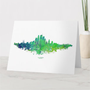 Los Angeles City Skyline - Lime Green Blue Bedankkaart