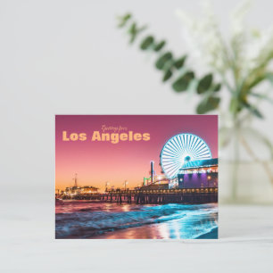 Los Angeles Pink & Blue Sunset Santa Monica Pier Briefkaart