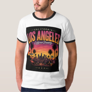 Los Angeles Retro Zonsondergang Skyline California T-shirt
