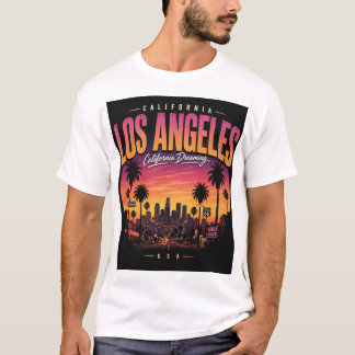 Los Angeles Retro Zonsondergang Skyline California T-shirt
