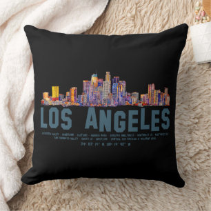Los Angeles Silhouette. Gebieds Namen en Coördinat Kussen