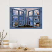 Los Angeles Skyline Blue 6 Pane Open Window Poster (Keuken)