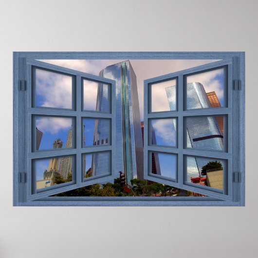 Los Angeles Skyline Blue 6 Pane Open Window Poster (Voorkant)