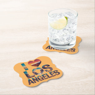 Los Angeles Skyline Sunset & Hollywood Typografie Kartonnen Onderzetters