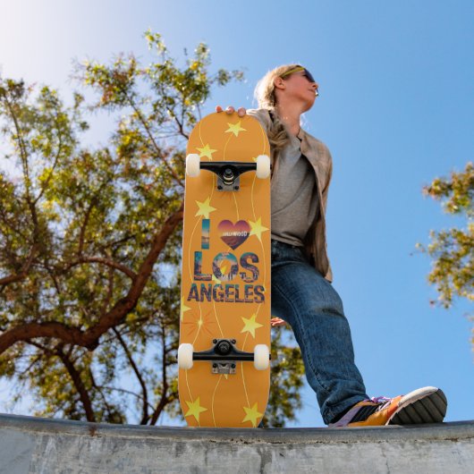 Los Angeles Skyline Sunset & Hollywood Typografie Skateboard (Buiten 1)