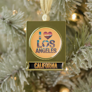 Los Angeles Skyline Sunset & Hollywood Typografie Verguld Banner Ornament