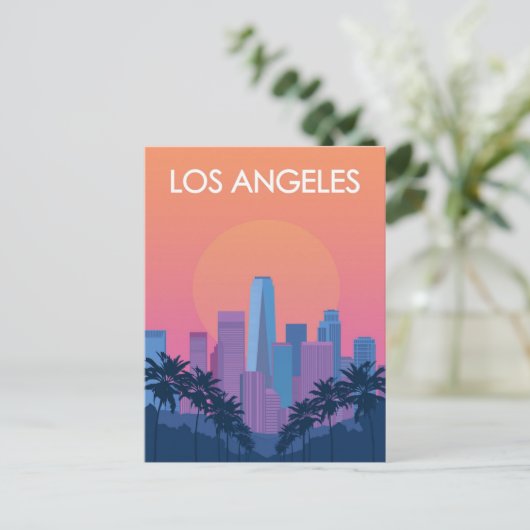 Los Angeles Skyline Sunset met palmbomen Briefkaart (Staand voorkant)