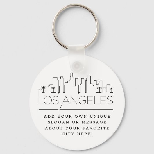 Los Angeles Stylized Skyline | Aangepaste slogan Sleutelhanger (Voorkant)