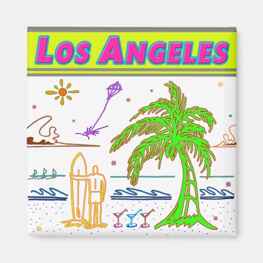 "Los Angeles" Surfer Beach Magnet (Devant)