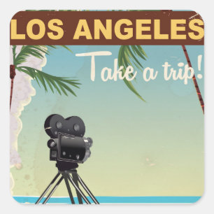 Los angeles vintage camerabeach reisposter vierkante sticker
