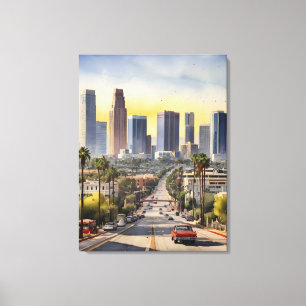 Los Angeles watercolor kunst Canvas Afdruk