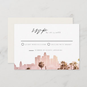 LOS ANGELES Waterverf Skyline Wedding RSVP Kaart