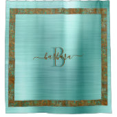 Losse Blauwgroen met Uniek Eigen randmonogram Douchegordijn (Voorkant)