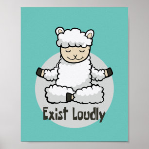 Losse Kawaii blanke schapen die een yoga-pose doen Poster