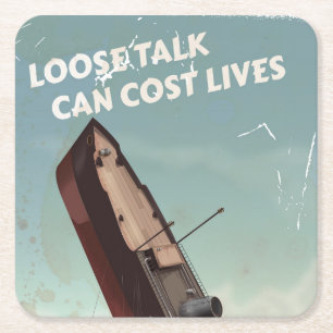 Losse praat kost levens WW2-poster Vierkante Kartonnen Onderzetter