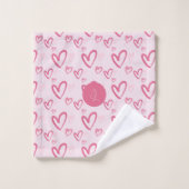 Losse Roze Hartpatroon Valentijn Monogram Bad Handdoek (Wasdoekje)