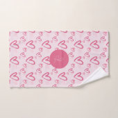 Losse Roze Hartpatroon Valentijn Monogram Bad Handdoek (Handdoek)