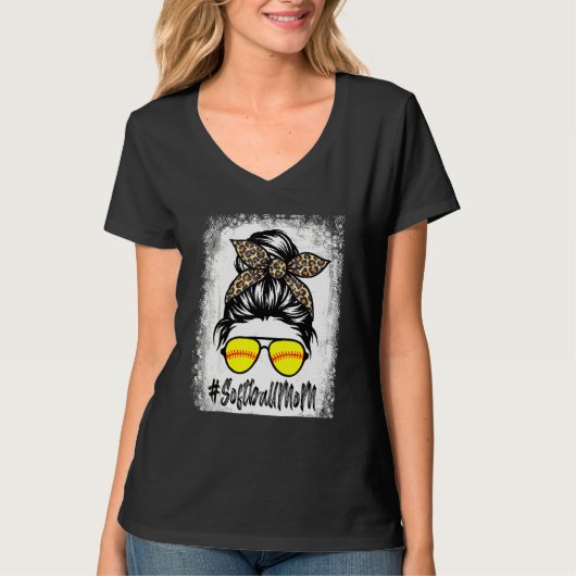 Losse Softball Life met luipaard en Messy Bun T-shirt (Voorkant)