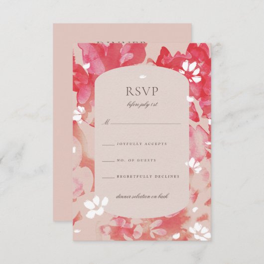 Losse Waterverf Roze Floral Blush Coral RSVP Kaart (Voorkant / Achterkant)