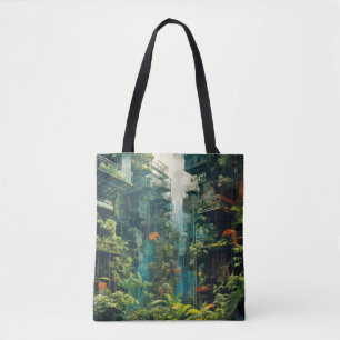 Lost City Concept Abstract Kleurrijke Scenery Art Draagtas