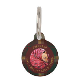 Lost Dog Maple Leaf Tartan Burgundy aanpassen Huisdierpenning