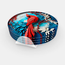 4 pk 3D Look Hiver Cardinal Oiseau Acrylique