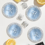 Lot De Dessous-de-verres Parties scintillant en argent brossé bleu Nom du m<br><div class="desc">Personnalisez facilement ce dessous de verre design chic et branché avec une jolie parties scintillant brillante en argent sur un arrière - plan métallique brossé bleu.</div>