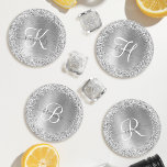 Lot De Dessous-de-verres Parties scintillant en métal brossé argenté Nom du<br><div class="desc">Personnalisez facilement ce dessous de verre design chic et branché avec une jolie parties scintillant brillante en argent sur un arrière - plan métallique brossé en argent.</div>
