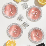 Lot De Dessous-de-verres Rose Gold brossé Parties scintillant métallique No<br><div class="desc">Personnalisez facilement ce dessous de verre design chic branché avec une jolie parties scintillant brillante en argent sur un arrière - plan métallique brossé en or rose.</div>