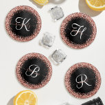 Lot De Dessous-de-verres Rose personnalisé Parties scintillant or noir Étin<br><div class="desc">Personnalisez facilement ce dessous de verre design élégant et tendance avec une jolie parties scintillant brillante or rose sur un arrière - plan métallique brossé noir.</div>