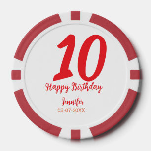 Lot De Jeton De Poker 10e anniversaire ajouter nom date année rouge modè